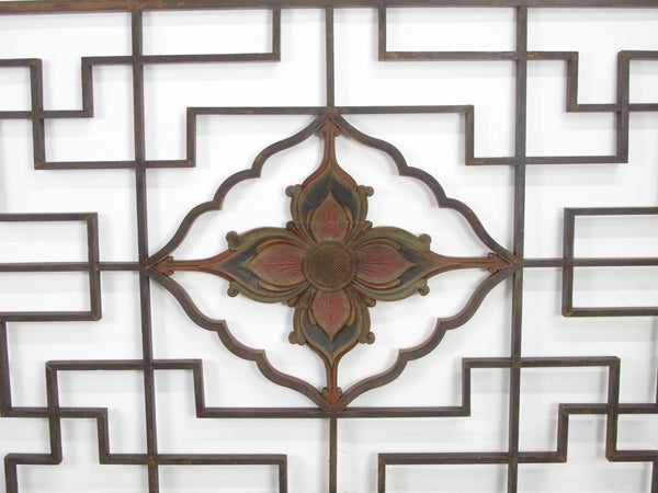 Lotus Antique Chinese Wood Screen Panel