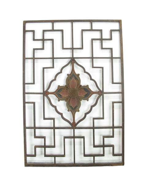 Lotus Antique Chinese Wood Screen Panel