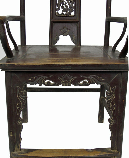 A Pair of Antique Chinese Armchair with Carved Back and Rim - Dyag East