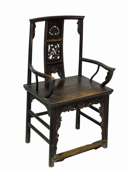 A Pair of Antique Chinese Armchair with Carved Back and Rim - Dyag East