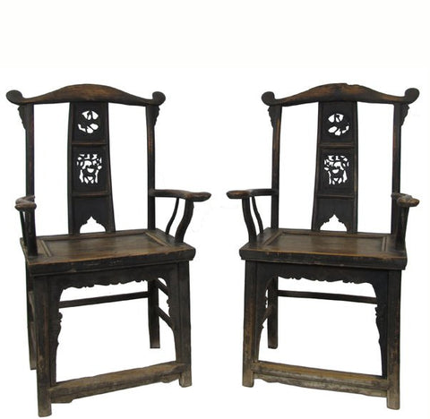 A Pair of Government Official Hat Antique Chinese Armchair - Dyag East
