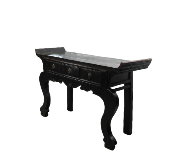 Antique Chinese Black Lacquer Altar Console Table - Dyag East