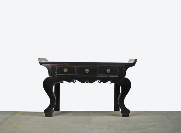Antique Chinese Black Lacquer Altar Console Table - Dyag East