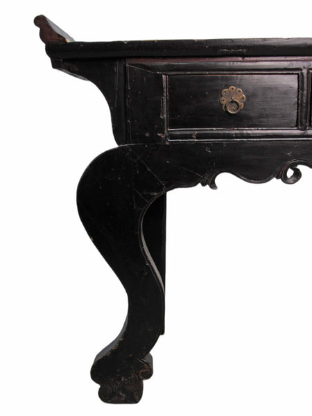 Antique Chinese Black Lacquer Altar Console Table - Dyag East