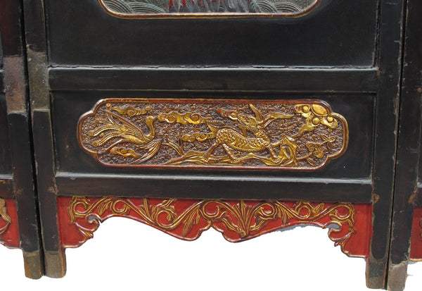 Antique Chinese Room Divider w Hand Carved & Gilded Dragons on Both Sides - Set of 4 - Dyag East