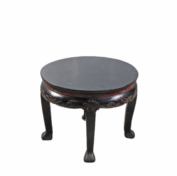 Antique Chinese Round Black Accent Table - Dyag East