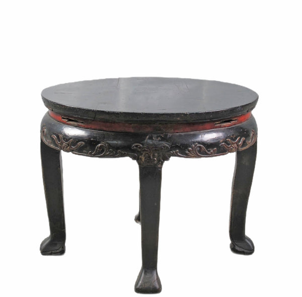 Antique Chinese Round Black Accent Table - Dyag East