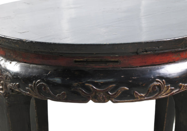 Antique Chinese Round Black Accent Table - Dyag East