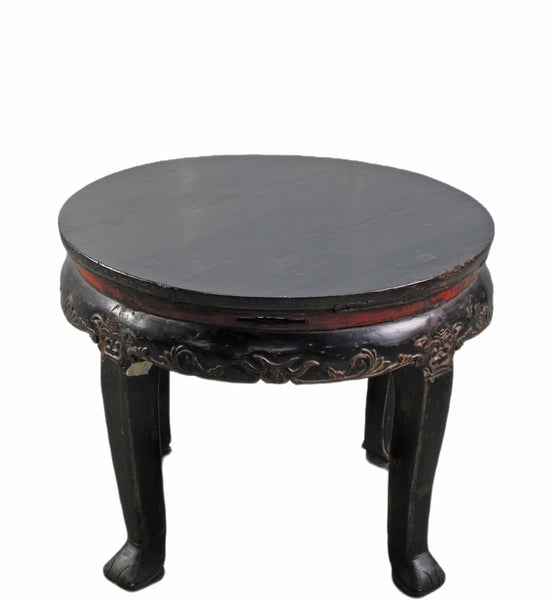 Antique Chinese Round Black Accent Table - Dyag East