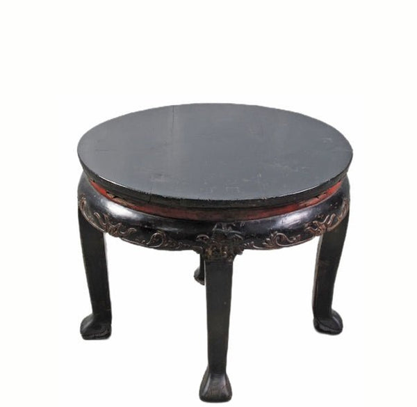 Antique Chinese Round Black Accent Table - Dyag East