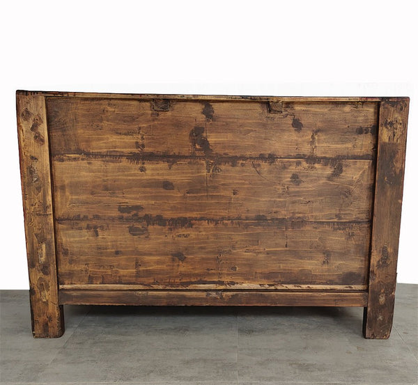 Antique Red Shanxi Cabinet Table with Carved Border Doors - Dyag East
