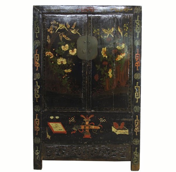 Birds and Flower Antique Chinese Cabinet - Dyag East