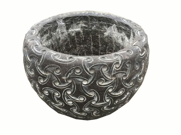 Black Carved Stone Planter - Dyag East