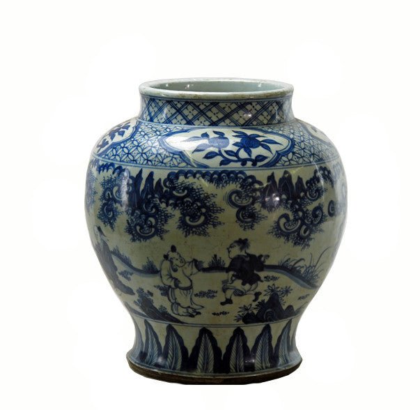 Blue and White Hand Painted Figure Decorative Vase - Dyag East