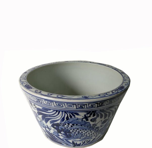 Blue and White Oriental Fish Bowl Planter - Dyag East