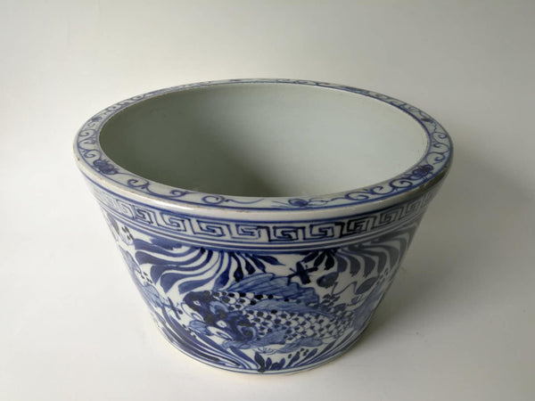 Blue and White Oriental Fish Bowl Planter - Dyag East