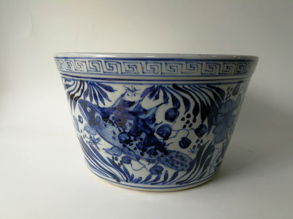 Blue and White Oriental Fish Bowl Planter - Dyag East