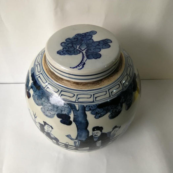 Blue and White Porcelain Ginger Jar with Human Figural - Dyag East