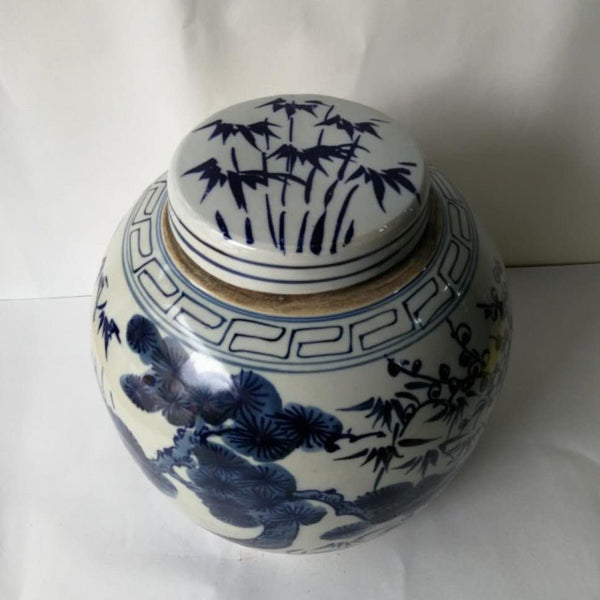Blue and White Porcelain Tree and Flower Ginger Jar With Lid - Dyag East