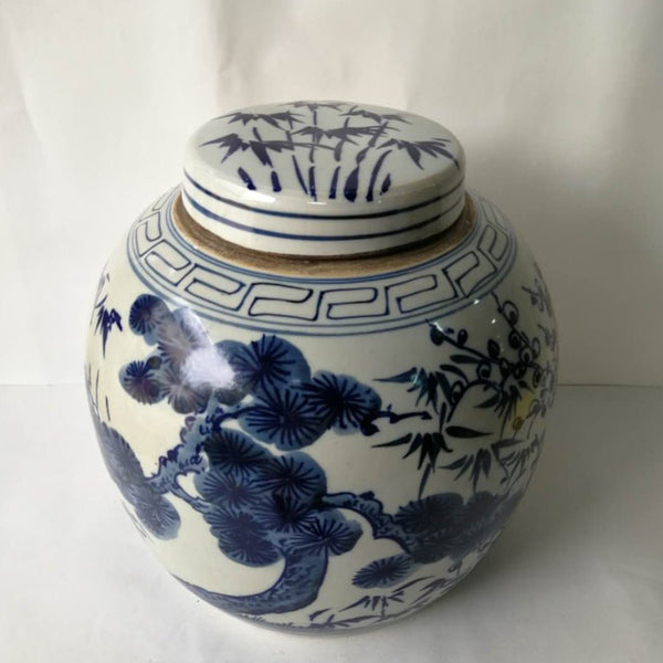 Blue and White Porcelain Tree and Flower Ginger Jar With Lid - Dyag East