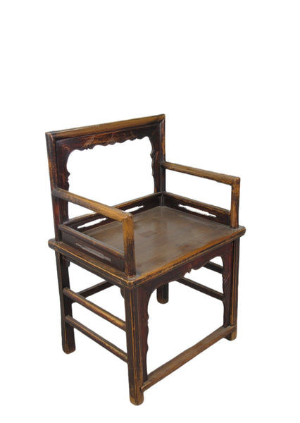 Brown Antique Chinese Low Back Arm Chair - Dyag East