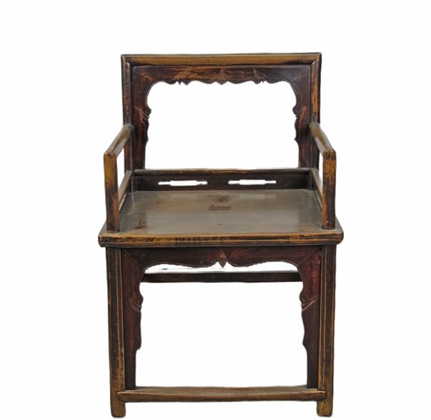 Brown Antique Chinese Low Back Arm Chair - Dyag East