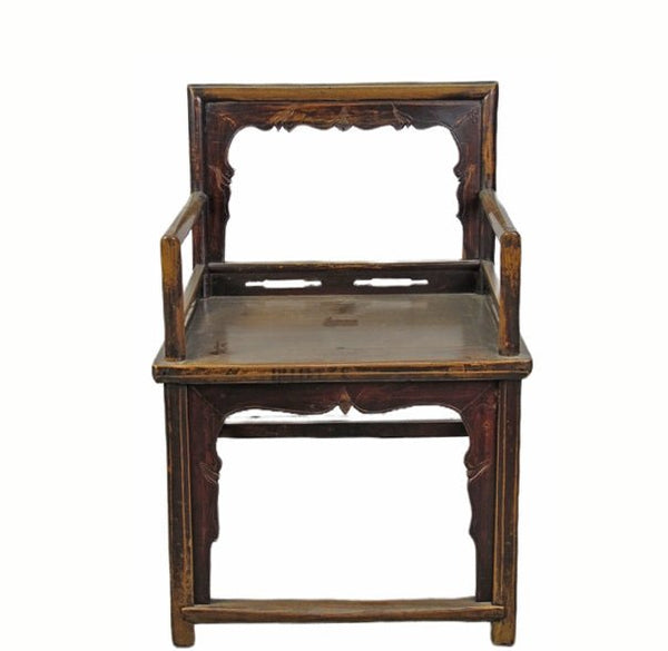 Brown Antique Chinese Low Back Arm Chair - Dyag East