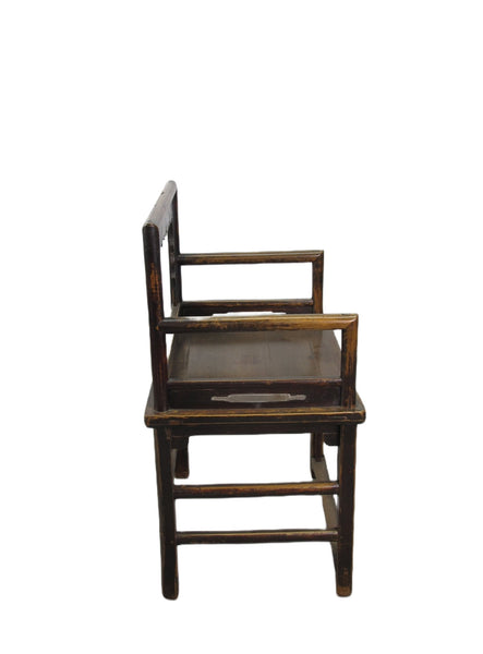 Brown Antique Chinese Low Back Arm Chair - Dyag East