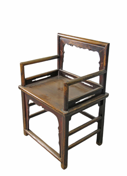 Brown Antique Chinese Low Back Arm Chair - Dyag East
