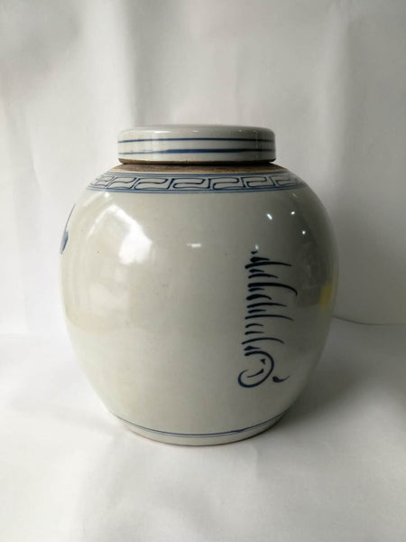 Blue and White Porcelain Ginger Jar with Human Figural