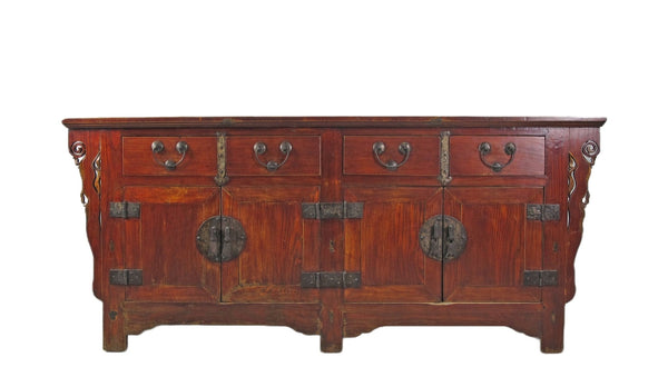 Deep Reddish Brown Antique Chinese Sideboard Buffet Cabinet - Dyag East