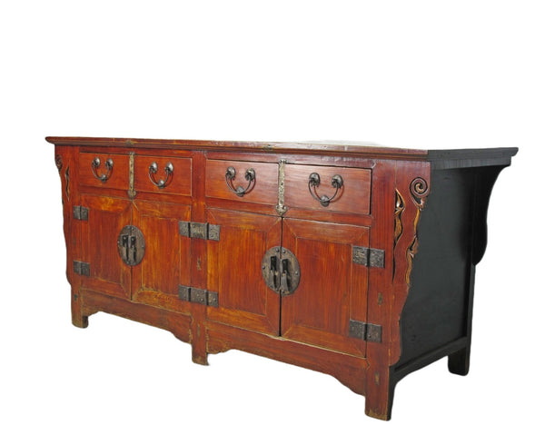 Deep Reddish Brown Antique Chinese Sideboard Buffet Cabinet - Dyag East