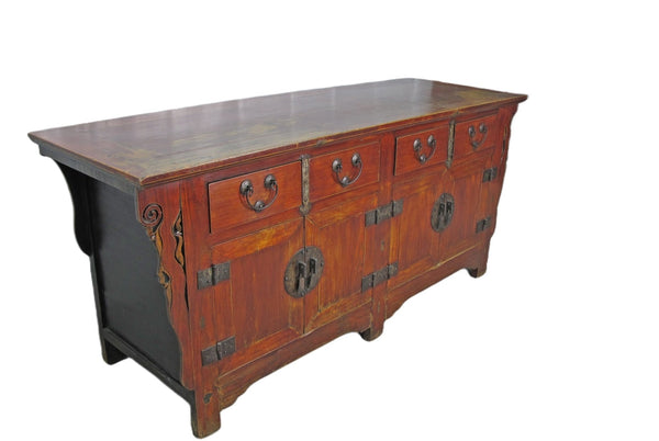 Deep Reddish Brown Antique Chinese Sideboard Buffet Cabinet - Dyag East