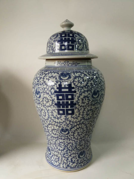 Double Happiness Blue and White Porcelain Ginger Jar - Dyag East
