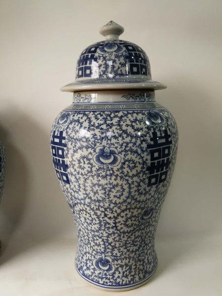 Double Happiness Blue and White Porcelain Ginger Jar - Dyag East