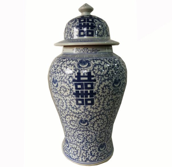Double Happiness Blue and White Porcelain Ginger Jar - Dyag East