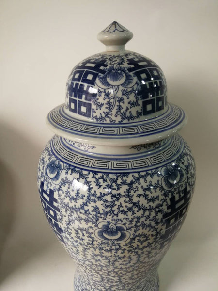 Double Happiness Blue and White Porcelain Ginger Jar - Dyag East