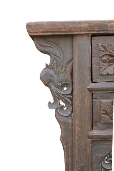 Early 18 Century Hand Carved 3 Drawers Antique Chinese Table - Dyag East