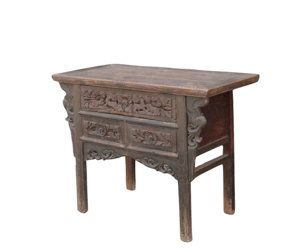 Early 18 Century Hand Carved 3 Drawers Antique Chinese Table - Dyag East