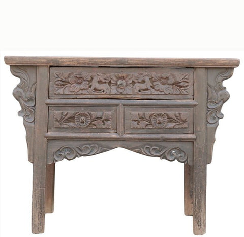 Early 18 Century Hand Carved 3 Drawers Antique Chinese Table - Dyag East