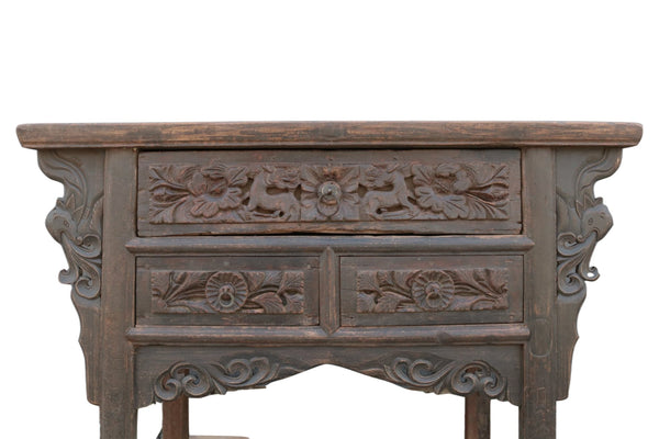 Early 18 Century Hand Carved 3 Drawers Antique Chinese Table - Dyag East