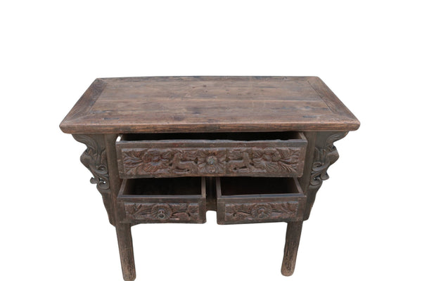 Early 18 Century Hand Carved 3 Drawers Antique Chinese Table - Dyag East