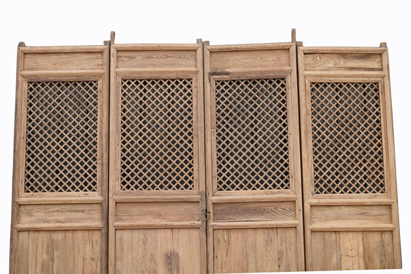 Early 19 Century Large Antique Chinese Lattice Screen Door - A Set of 4 Screen Panels - Dyag East