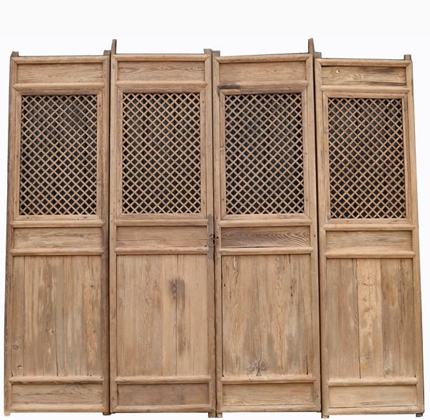 Early 19 Century Large Antique Chinese Lattice Screen Door - A Set of 4 Screen Panels - Dyag East