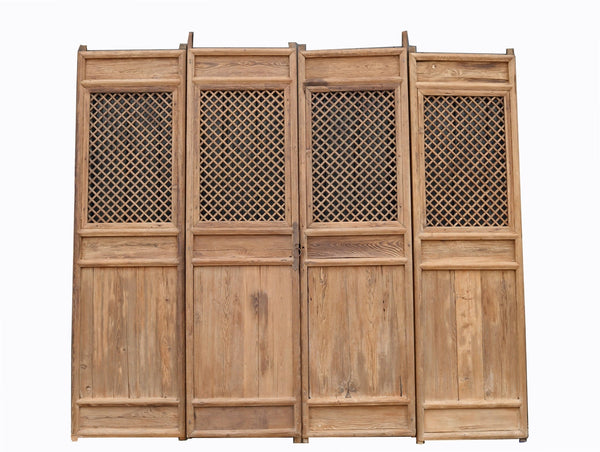 Early 19 Century Large Antique Chinese Lattice Screen Door - A Set of 4 Screen Panels - Dyag East