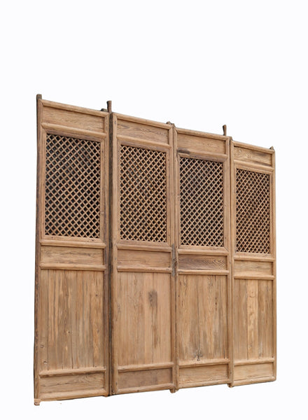Early 19 Century Large Antique Chinese Lattice Screen Door - A Set of 4 Screen Panels - Dyag East