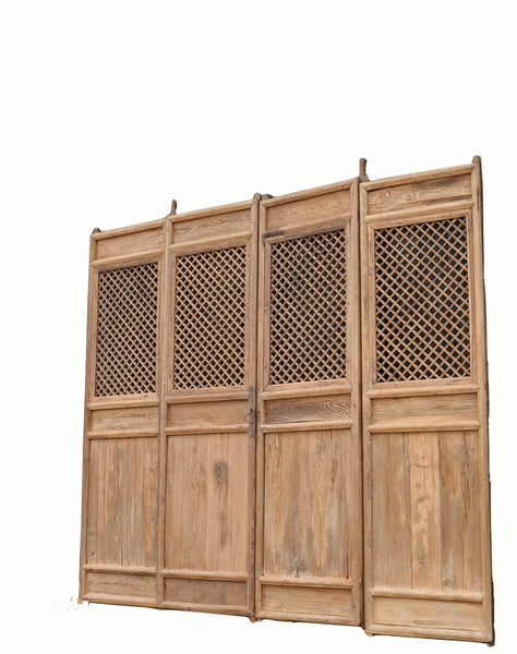 Early 19 Century Large Antique Chinese Lattice Screen Door - A Set of 4 Screen Panels - Dyag East
