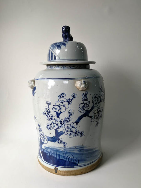 Blue and White Porcelain Vase With Ever Green and Plum Flowers