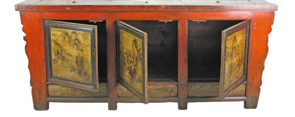 Gansu 85" Long Red Hand Painted Chinese Sideboard - Dyag East