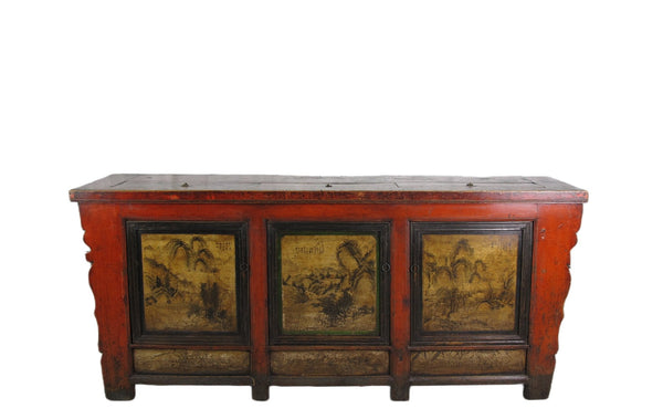 Gansu 85" Long Red Hand Painted Chinese Sideboard - Dyag East